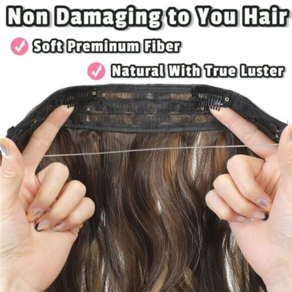 Halo Hair Extensions 20 Inch Brown with Golden Highlight - Picture 5 of 6